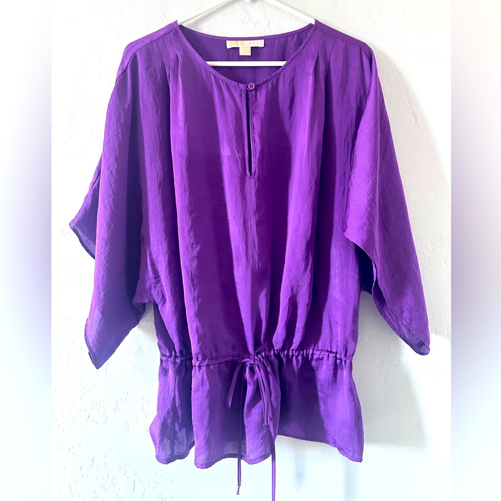 Michael Kors Kimono Sleeve Purple  Blouse  Women Drawstring Waist Size Large